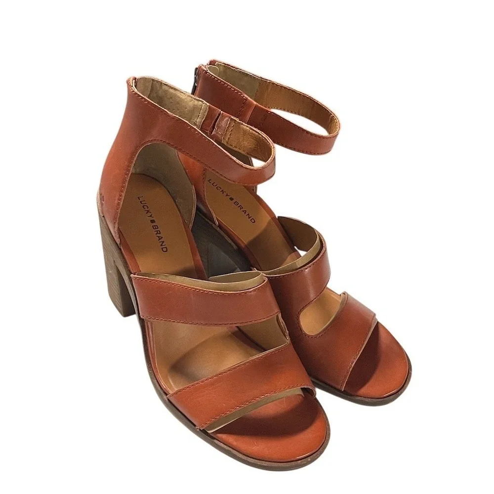 Lucky Brand Womens Shoes Brown‎ Open Toe Ankle Strap Block Heel Sandals Size 11